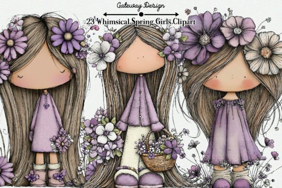 Download Whimsical Spring Girls Clipart - Spring girls Collection