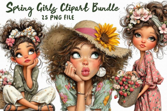 Download Spring Girls Clipart PNG Bundle - Premium Bundle