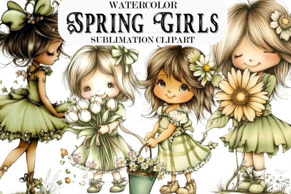 Download Whimsical Spring Girls Clipart - Spring girls Collection
