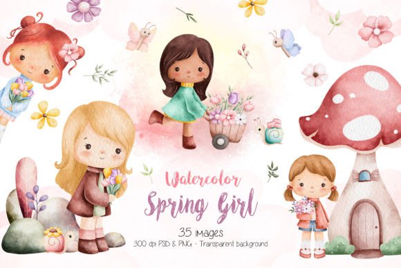 Download Watercolor Spring Girls Illustration - Spring girls Collection