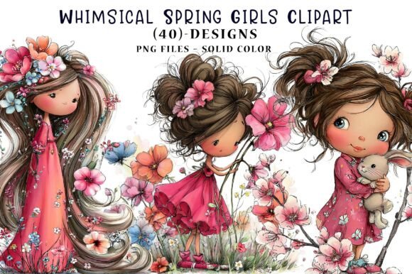 Download Whimsical Spring Girls Clipart - Spring girls Collection
